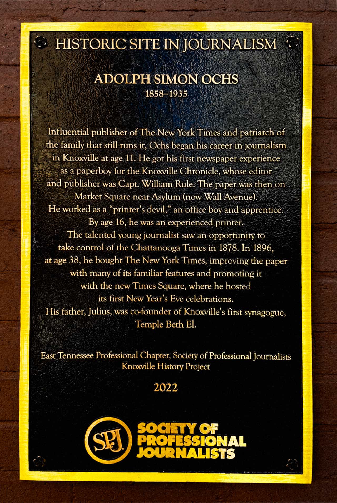 Adolph Ochs plaque